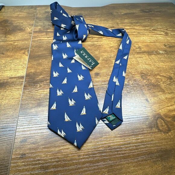 Lauren Ralph Lauren Tie Men's Necktie Sailboat Silk NEW Made in USA Blue - Picture 9 of 9